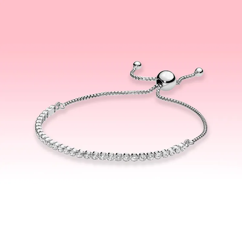 Fonkelende Slider Tennis Armband Vrouwen Bruiloft Sieraden voor Pandroa Echt 925 Sterling Zilver CZ diamanten Armbanden met Originele box set