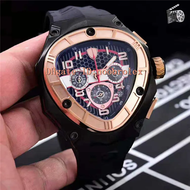 Top Sport Horloge Racing Auto Horloge Japan Quartz Chronograph Shield PVD Zwart 316L Rvs Case Sapphire Crystal Rubberen riem