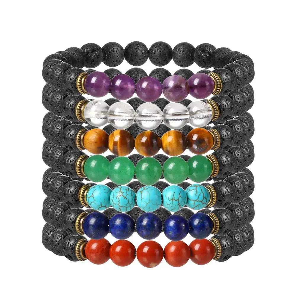 Oeil de Tigre Turquoise Bracelet en Pierre Naturelle Lava Rock Diffuseur d'Huile Essentielle Bracelet de Perles Designer Bijoux de Mode pour Femmes Hommes