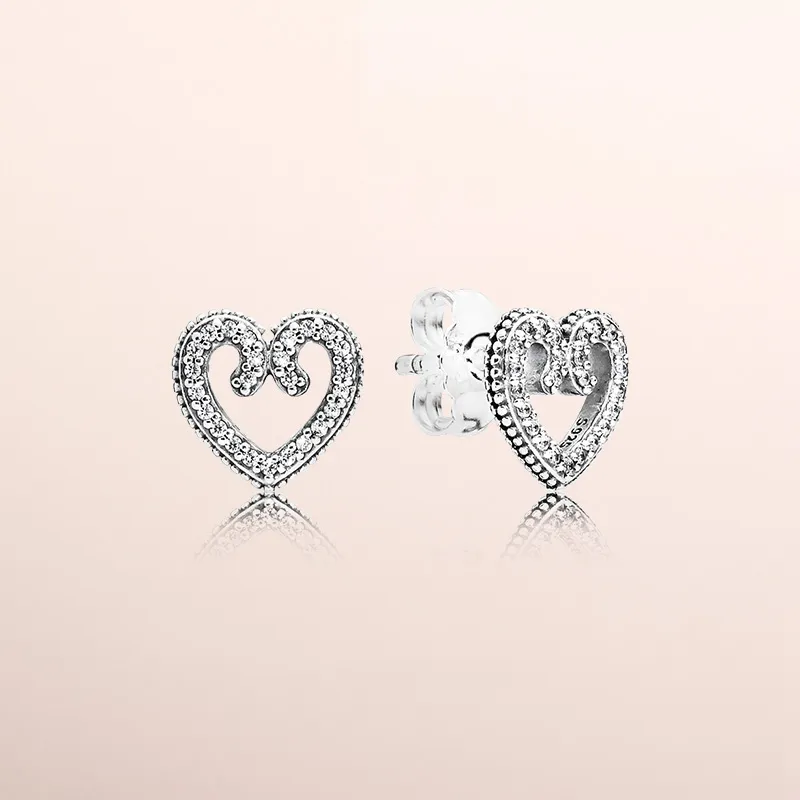 Heart Swirl Stud Earrings Authentic 925 Sterling Silver CZ Diamond Women Earring Original Box for Pandora Hearts Fashion earrings