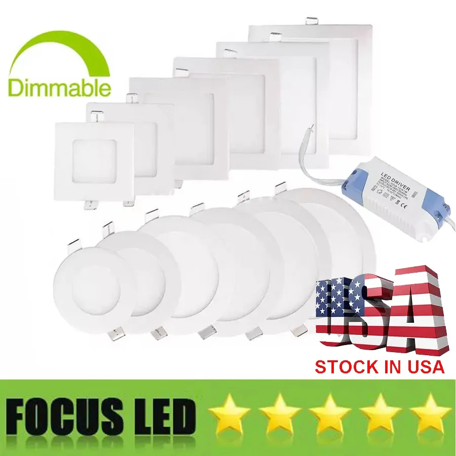 Luzes de painel LED ultrafinas de estoque nos EUA 9W 12W 15W 18W 23W SMD2835 Downlight AC110-240V luminária de teto para baixo Quente/fria/branco natural 4000K