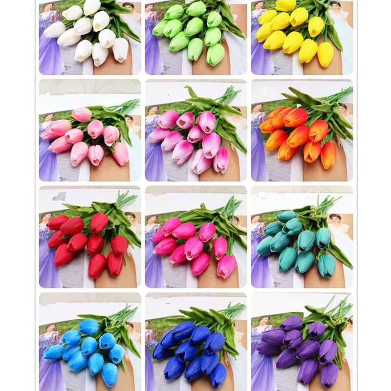 Tulipani artificiali Real Touch Tulip Flower Mini PU Tulipani 13,39 "per fiori decorativi da tavolo nuziale 12 colori