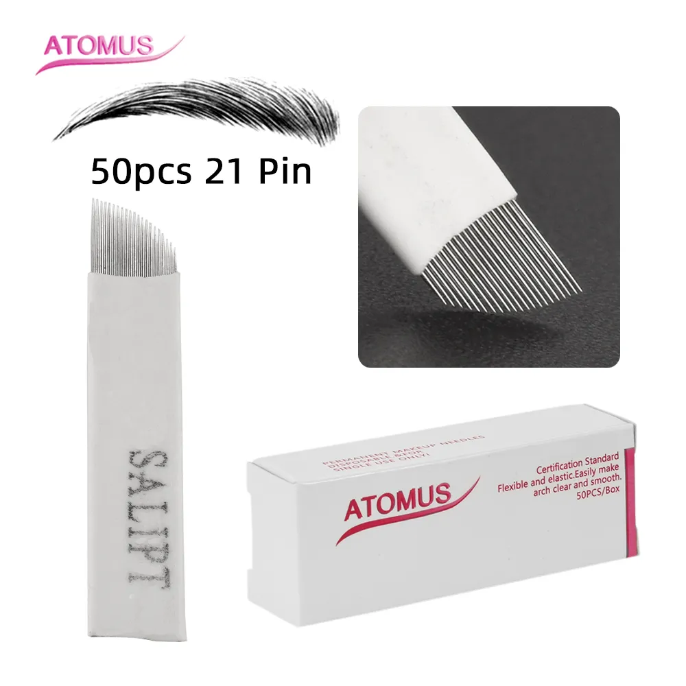 50pcs 21Pin pré-stérilisé tatouage des sourcils aiguilles de qualité médicale sourcils accessoires de maquillage permanent aiguille tatouage fourniture Microblading