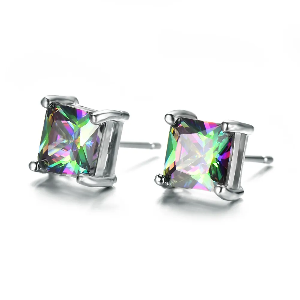 6 paar 1lot LuckyShine Thanksgiving Gift Square Mystic Topaz Cubic Zirconia Gems 925 Zilveren Stud Oorbellen Rusland Canada Wedding Stud Ear