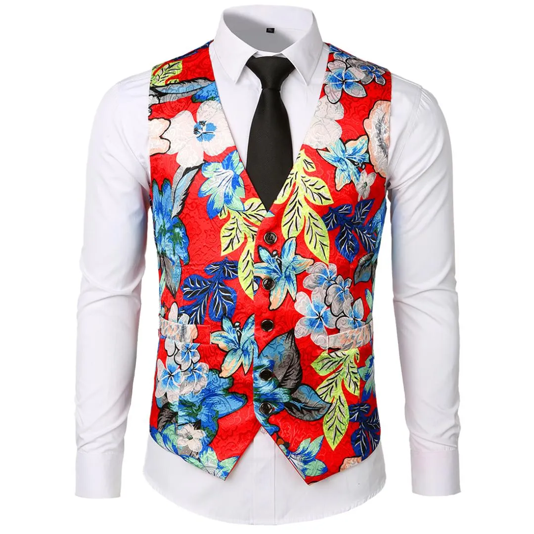 Gilet da uomo floreale di lusso Paisley Gilet da uomo 2019 New Slim Fit Gilet da sposa Sposo Senza maniche Gilet da uomo Chaleco Hombre