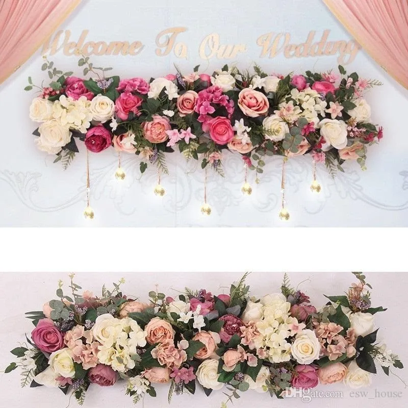 Artificial Flower Row Diy Wedding Centerpiece Road Guide Arch Decoration Party Romantisk dekorativ bakgrund