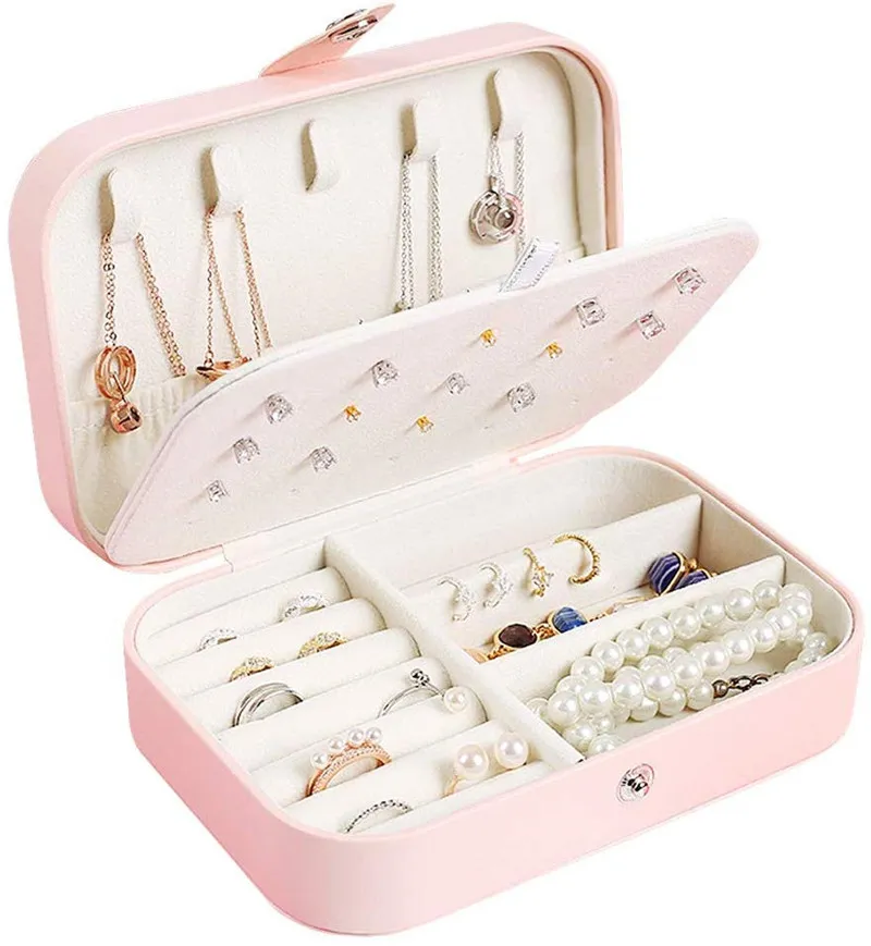Przenośna skórzana pudełko biżuterii Organizator podróży Organizator wystawowy Uchwyt do przechowywania do pierścieni kolczyki Naszyjnik Opakowanie dla kobiet dziewczęta