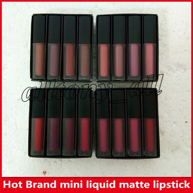 Hot Item Schönheit Lipgloss Hand-ausgewählte Mini-flüssiger Matte-Lippenstift der rot / pink / braun / nackte Edition 4 Arten Lipgloss