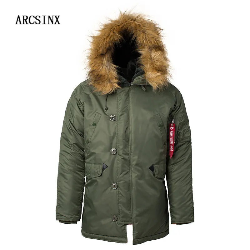 Arcsinx軍の男性のジャケットヨーロッパのサイズと冬の軍の緑の爆撃機のジャケット男性のパイロットのブランドの飛行厚いウインドブレーカーの男性