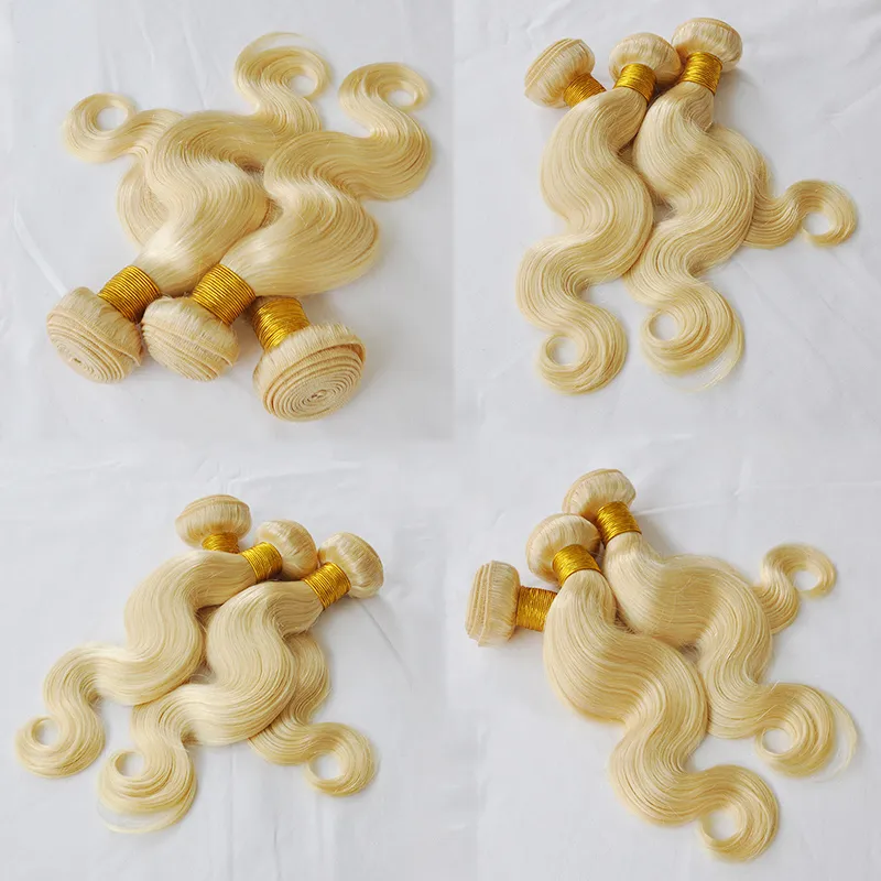 Vague de corps Blonde Couleur 613 # Bundles de cheveux humains Malaisien Indien Péruvien Weave Extensions de cheveux 3 pcs Lot, DHL gratuit