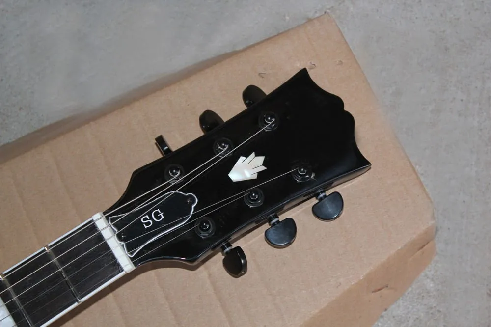 Custom Shop Rare Slash SG Electric Guitar with EMG Pickups Black Red Stripe Black Hardware White Pearl Block Fingerboard Inlay