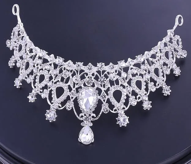 Best-selling high-end bridal accessories crown necklace earrings three-piece white rhinestone princess crown banquet headband 