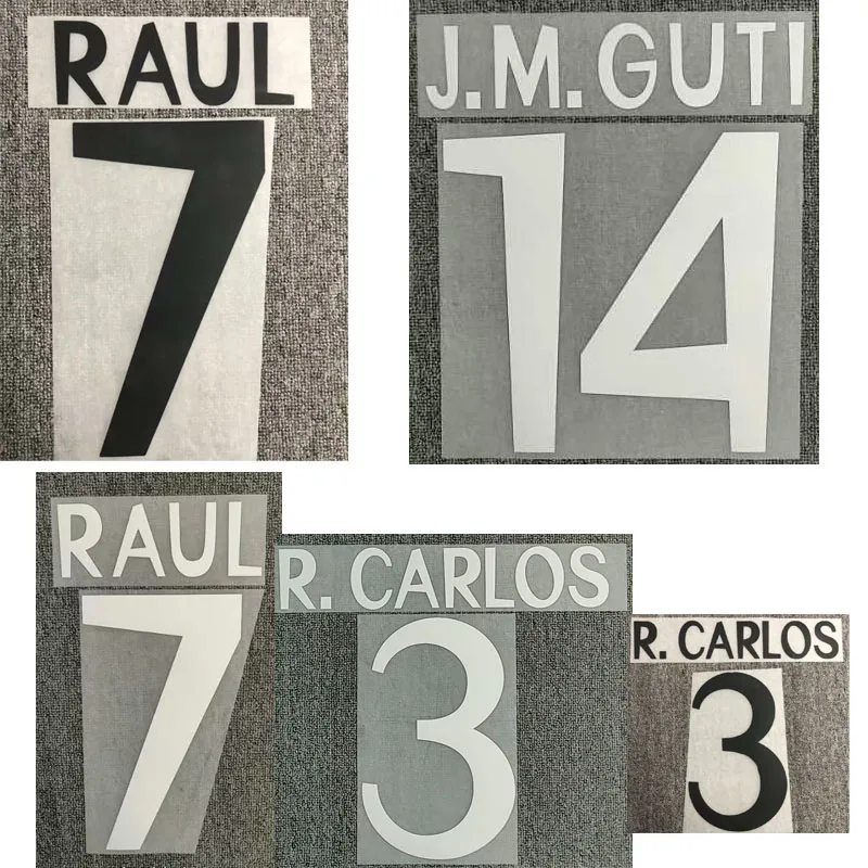 1998-2000 Retro # 7 Raul # 14 Guti # 3 R.carlos Nameset stampa ferro sul distintivo di trasferimento