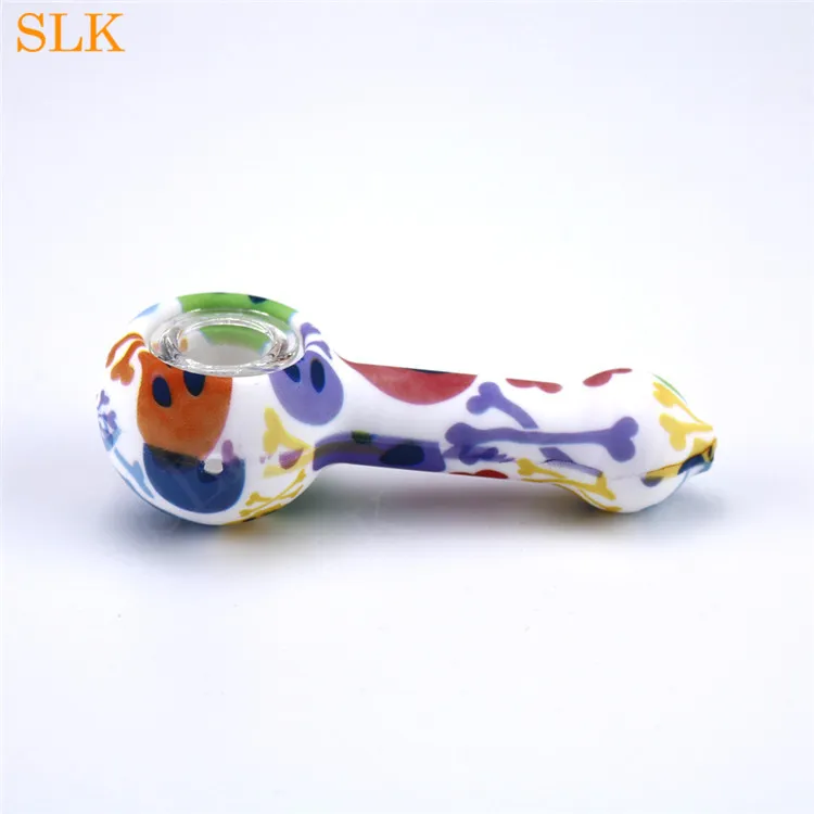 hot selling 4.23" mini water pipes hand pipe glass bongs with patterns glass bowl silicone smoking pipes for smoking tobacco 420