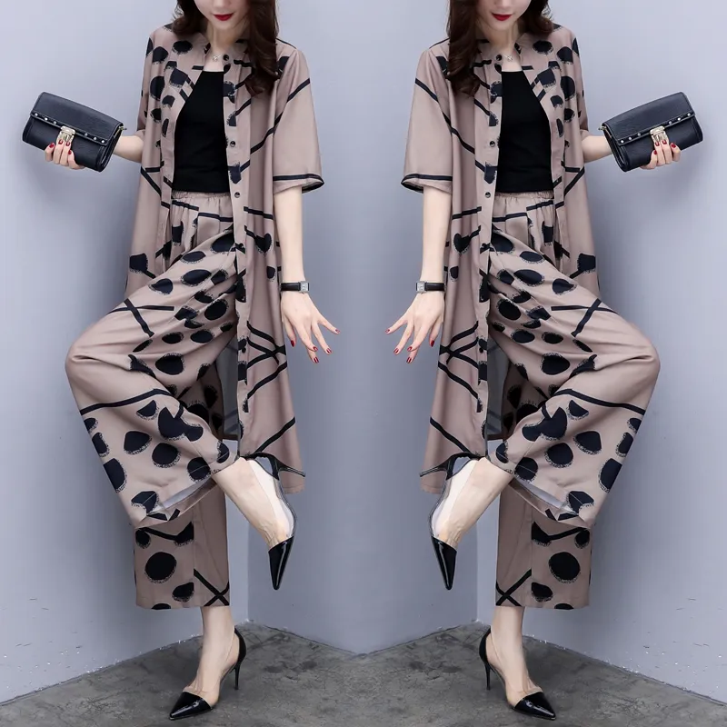 Large Big Size 2 Piece Set Women Wide Leg Trousers Suit Set Palazzo Pants Sash Tracksuit Cardigan Year-old Female Costume