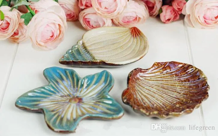 Jantar And Plates Sets Mediterranean Seashells Starfish Conch Three-piece of 1set Compote Dish Soap