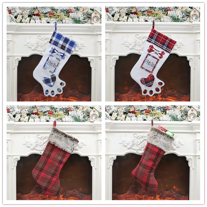 Julstrumpa presentpåse Xmas Tree Ornament Socks Stocking Candy Väskor Hemfest Dekorativa föremål Shop Shop Window Decorations