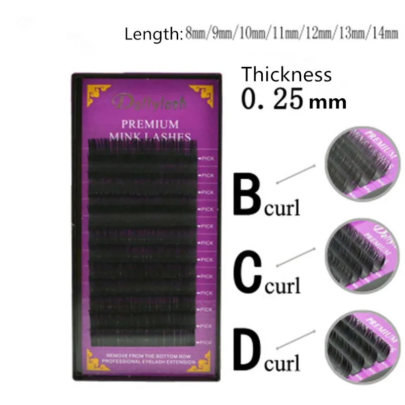 Extensions de cils individuels maquillage B C D Curl 25mm cils de vison naturel long noir faux cils 8-14mm longueur cils