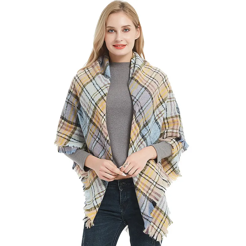 Wholesale-2019 Autumn winter new bristles small plaid square towel designer scarf neck lady luxury gift blanket shawl 135*135cm