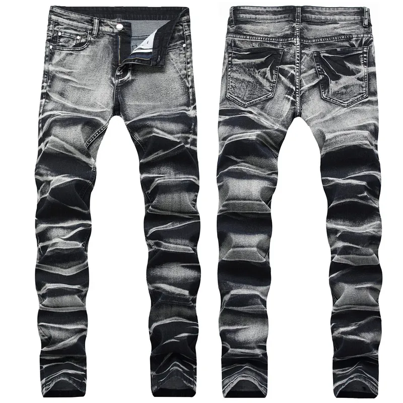 Jeans delgados de los hombres desgastados para hombres Jeans Mens Jeans Slim Motorcycle Moto Biker Mens Pantalones de mezclilla Hip Hop Men Jeans 1607