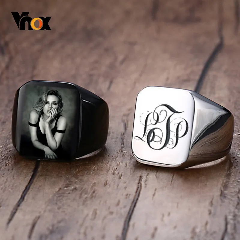 VNOX Gepersonaliseerde Mens Signet Ringen Chunky Rvs Boy Stamp Band Personaliseer Graveren Mannelijke Sieraden Braternal Rings BF Gift