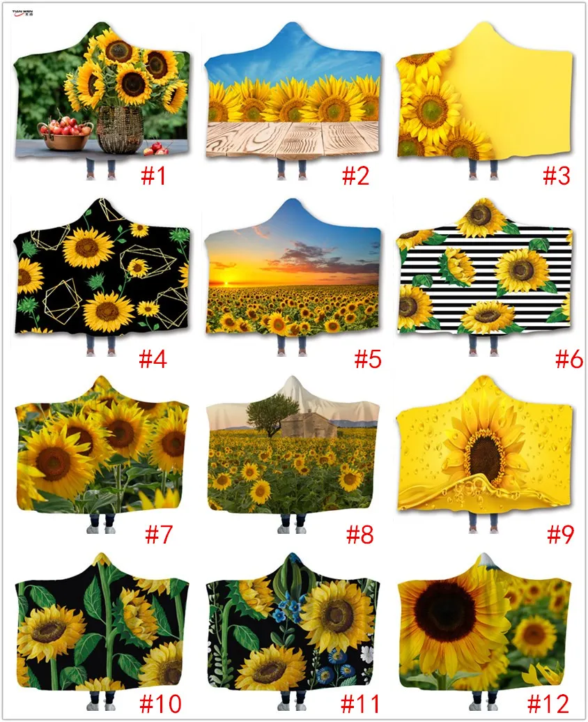 Sunflower Pattern Print Hooded Blanket