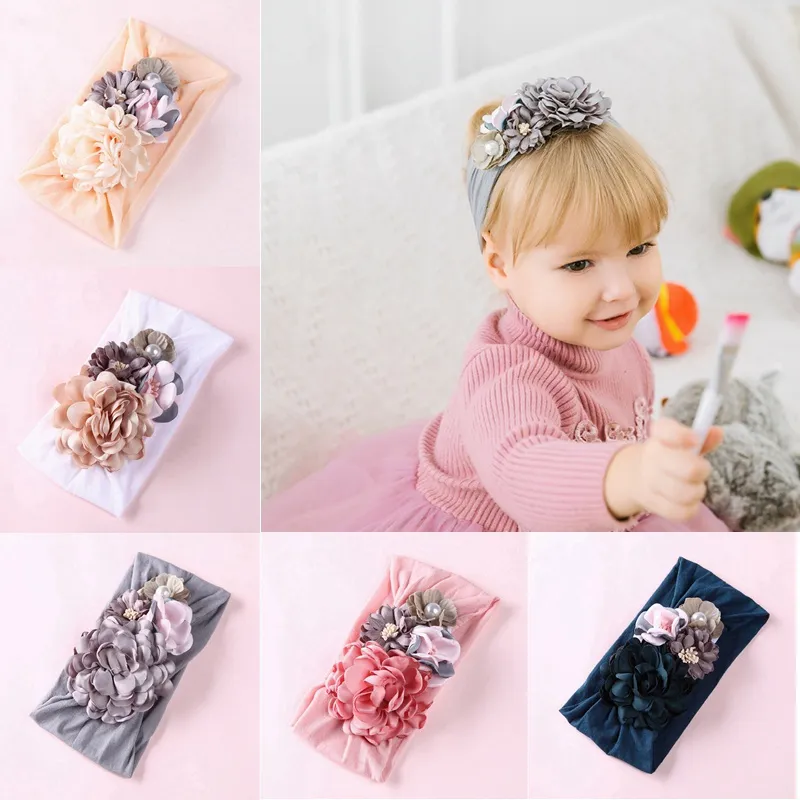 Baby Girls Flower Headbands Cute Princess Hair Band Silk Artificial Flower Stitching Kids Children Hair Accessories HHA632