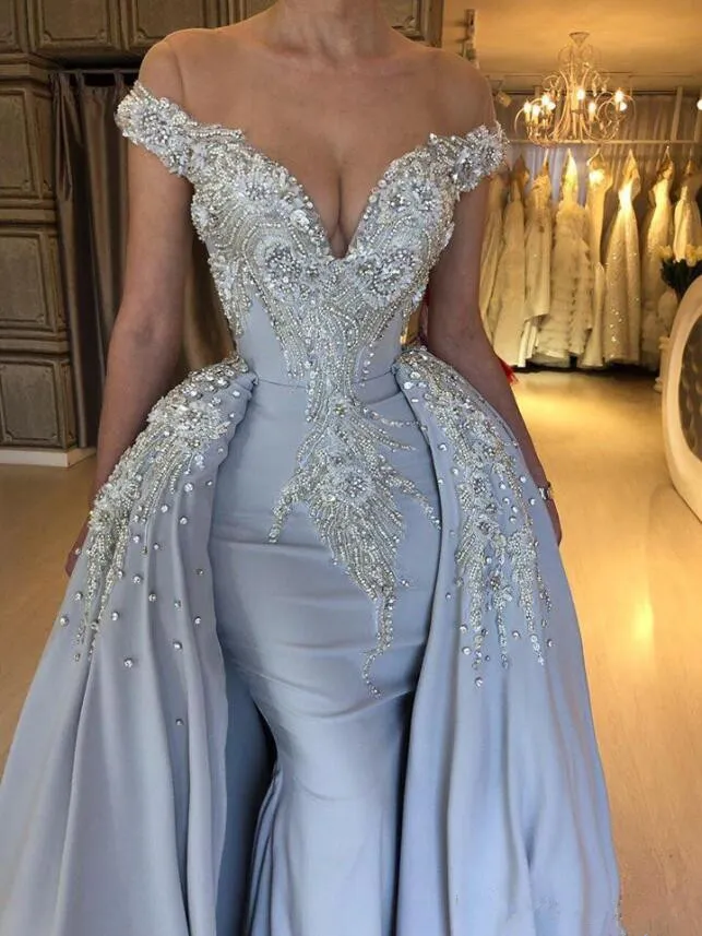 2019 Zuhair Murad Mermaid Prom Dresses Blue Plus Size Off Shoulder Sleeveless Evening Gowns Detachable Train Luxury Pageant Party Gowns From 250 01 DHgate