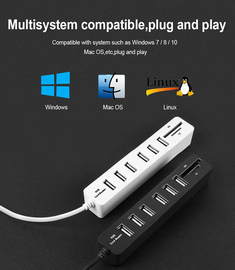 HUB3.0 USB2.0 HUB Multi USB Splitter HUB2.0 Hab SD TF Card Reader Multiple for Computer Laptop use