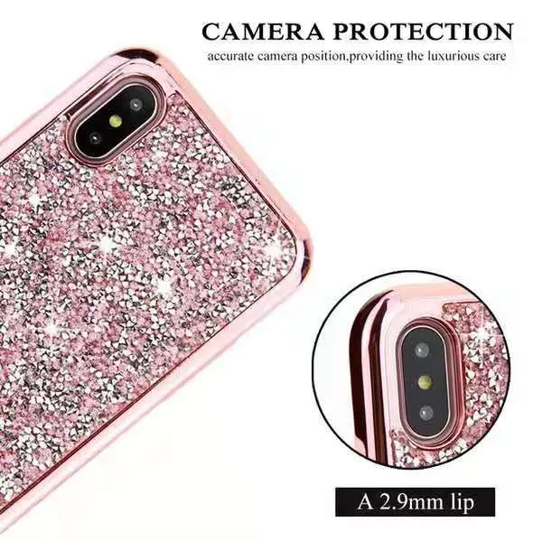 Schöne Mädchen-Glitzer-Diamant-Handyhüllen, süße Bling-Hybrid-TPU-PC-harte Rückseitenabdeckung für iPhone 13 12 Mini 11 Pro Max 7 8 Samsung S22 Plus S21 Ultra S20 Note 20