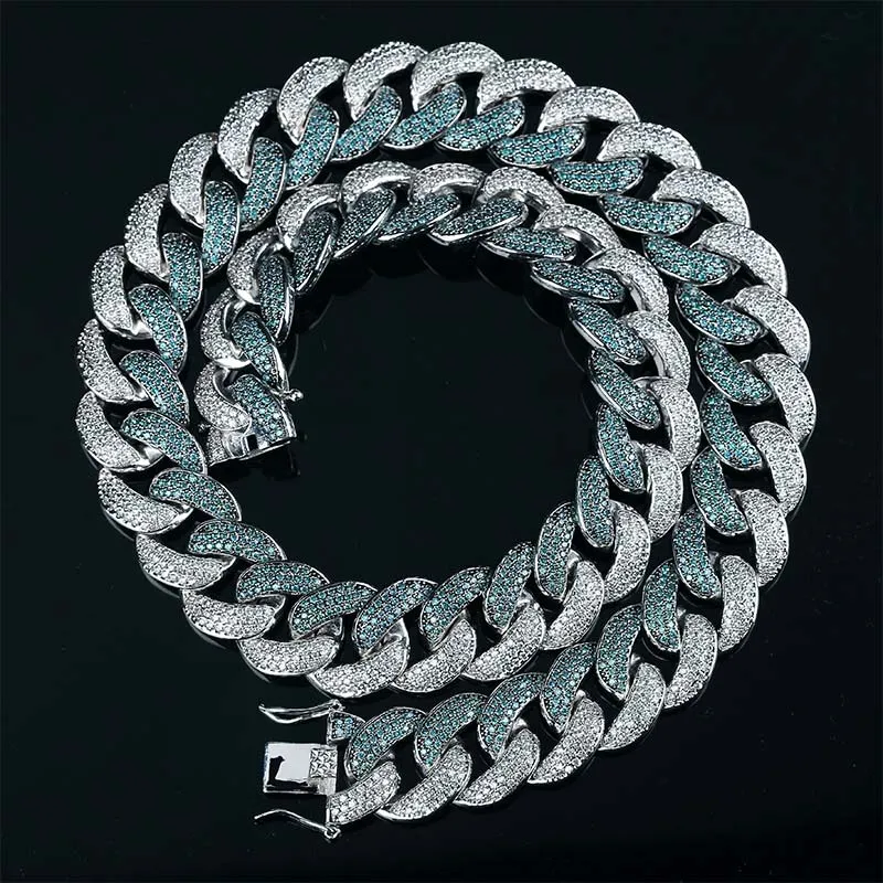 Fashion- White Gold Plated Emerald CZ Cubic Zirconia Iced Out Cuban Link Chains Necklace 18mm Hip Hop Rapper Chain Jewelry Gifts for Men