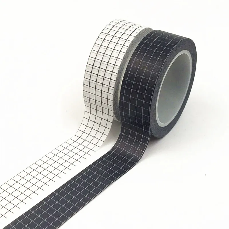 10m Schwarz-Weiß-Gitter Washi Tape Japanisches Papier DIY Planer Masking Tape Klebstoff Bänder Aufkleber Dekorative Briefpapierbänder 2016