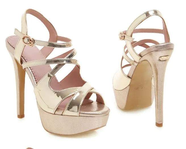 Big small size 33 to 40 41 42 43 gold silver platform high heels bride wedding shoes luxury women designer open toe heels