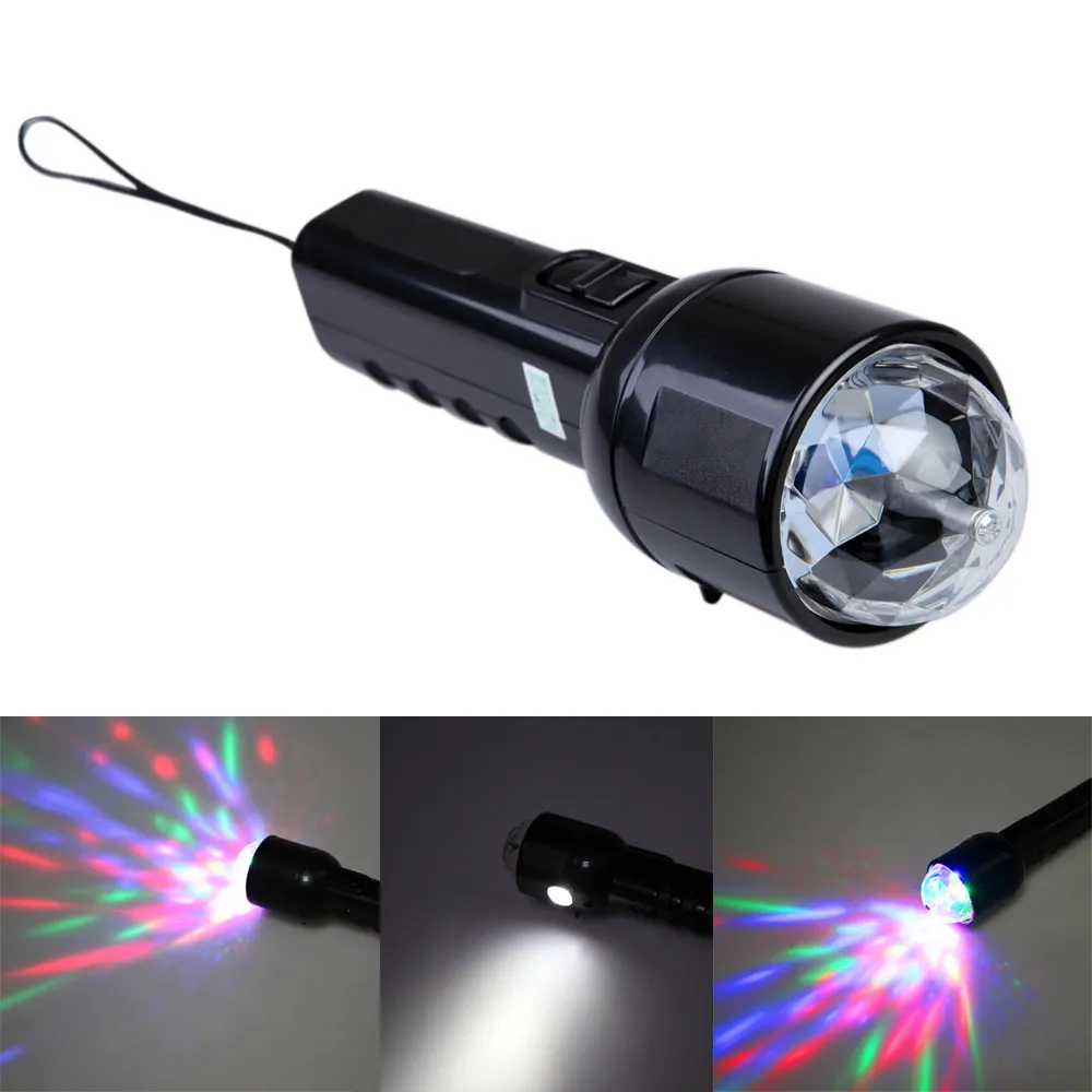 2 em 1 colorida 3W LED RGB luz de palco lanterna tocha uso duplo discoteca festa clube férias natal laser projetor lâmpada lanterna