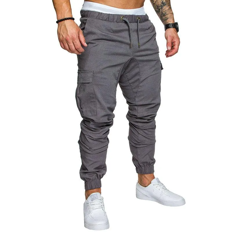 Outono homens calças hip hop harem corredores calças macho calças homens corredores sólidos multi -pocket calças calças plus M-4XL