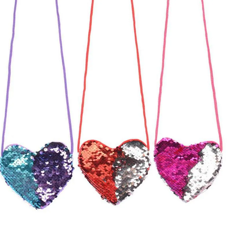 Designer Sequin Girls Heart Shaped Purses Stylish Childrens Messenger ...