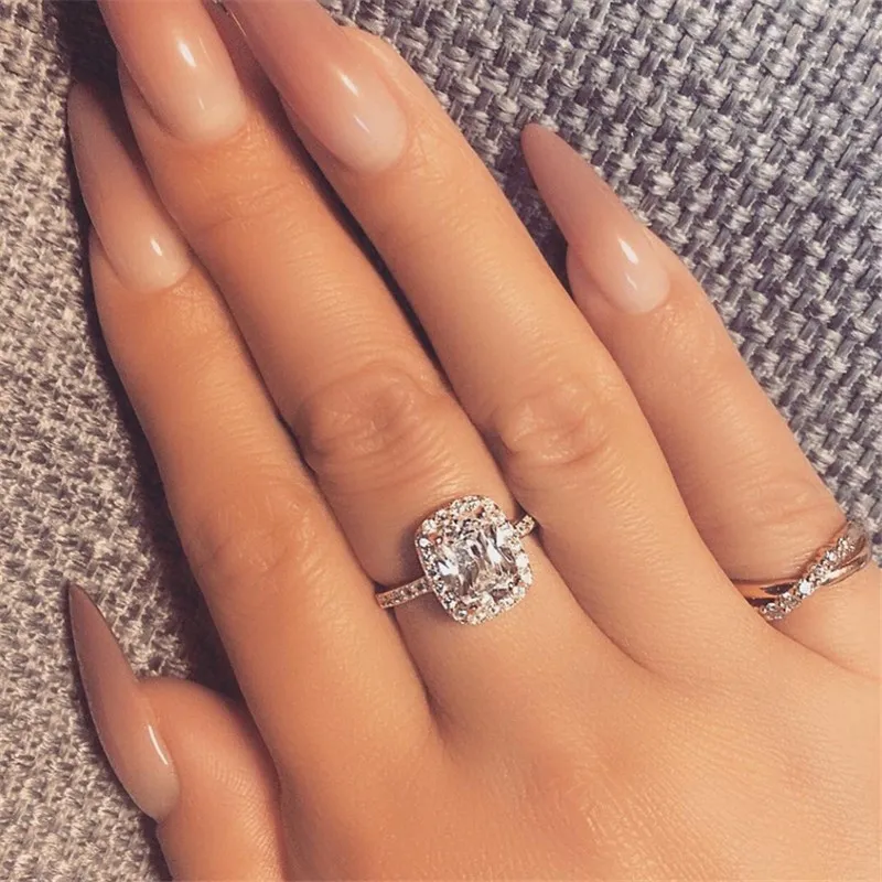 choucong Dazzling Promise Ring 925 taille coussin d'argent 3TC diamant cz Charm bande Anneaux de mariage pour les femmes Bijoux