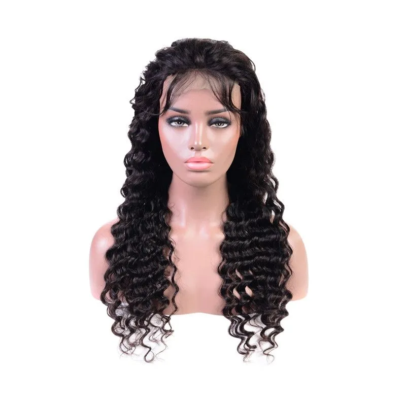 Cabelo virgem malaio 13x4 perucas dianteiras do laço onda profunda 14-32 polegada faixa ajustável pré arrancado perucas do laço do cabelo humano encaracolado272t