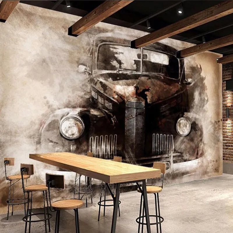 Пользовательские 3D Wall Фрески Обои Ретро Ностальгический Classic Car Mural Study Гостиная Спальня Backdrop Home Decor Papel De Parede