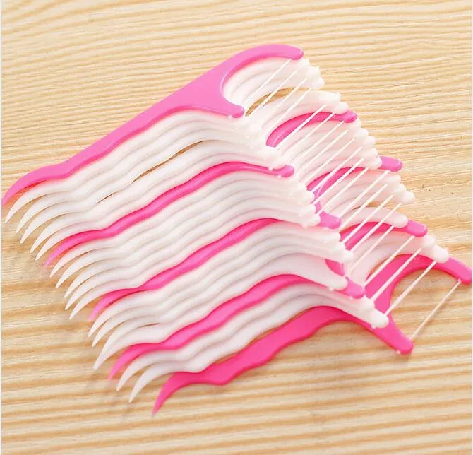 25pcs/set Plastic Dental Toothpick Cotton Floss Toothpick Stick For Oral Health Table Accessories Tool Opp Bag Pack DHL SHip WX9-525