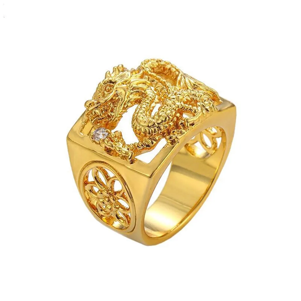 Or Couleur Hommes Bague Homme Bijoux De Luxe Anneau Homme Redimensionnable Ajuster Style Classique Avec Dragon Design Cool Accessoires