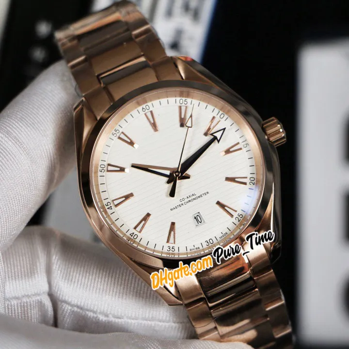 Neue Aqua Terra 150m Date 220.50.41.21.02.001 Automatik-Herrenuhr, weißes Streifen-Zifferblatt, Roségold-Stahlarmband, Herren-Luxusuhren Pure_Time