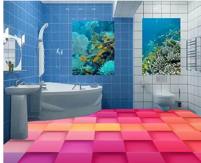 Papel Pintado Impermeable Del Piso Cuadrado Colorido Del Cuarto De Baño 3D  Para La Pared Del Cuarto De Baño De 13,02 €