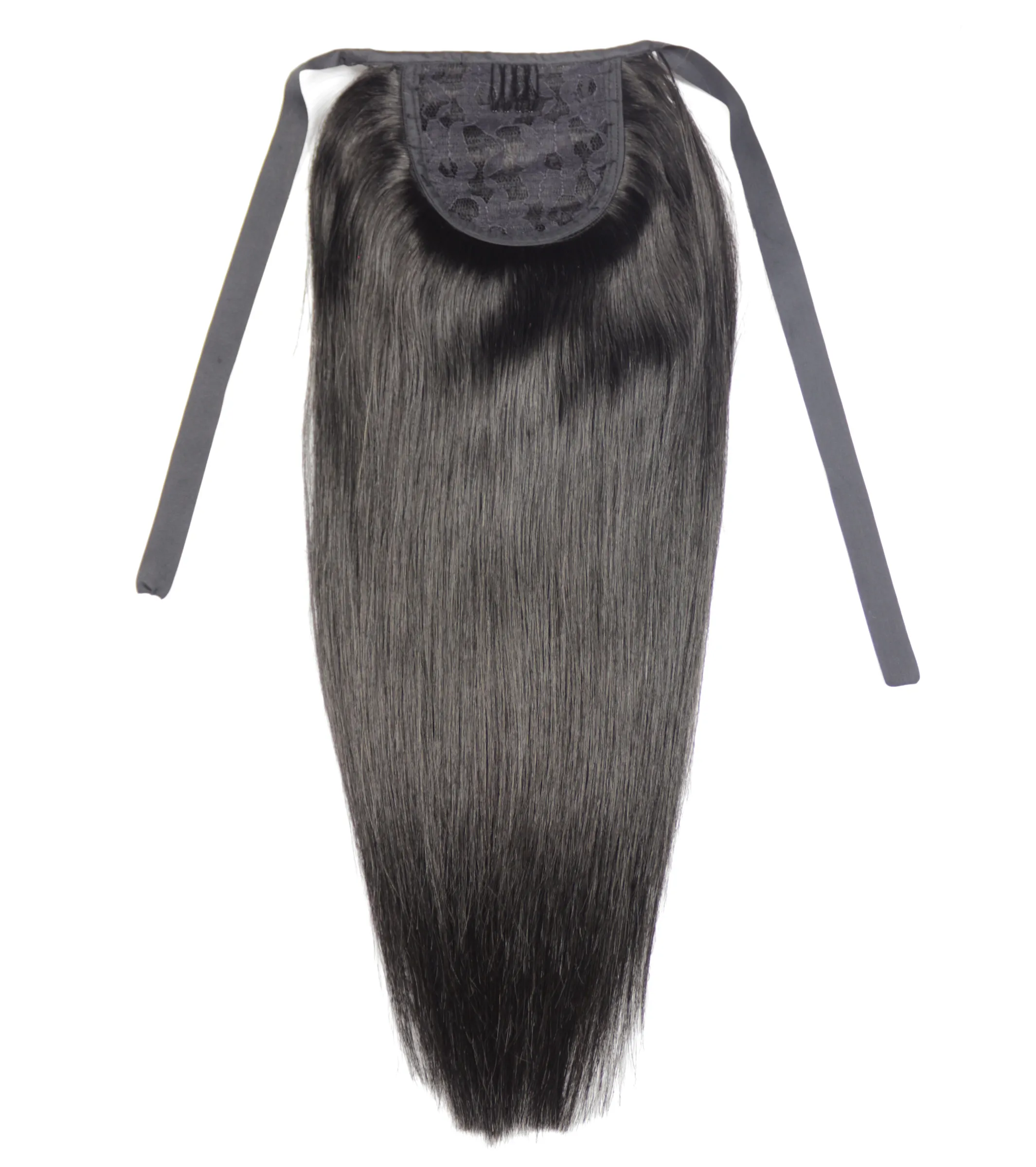 100g 16 "-20"機械製造レミーヘアリボンポニーテールクリップ - 人間の髪の伸びの馬の伸縮自然直線髪1b色