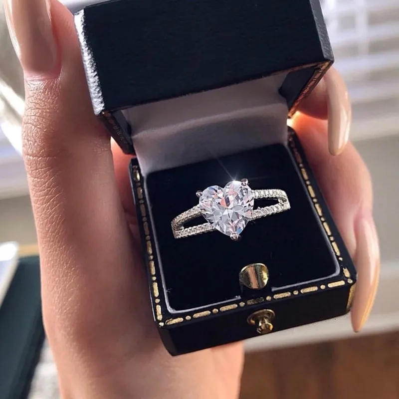 Vecalon Queen Heart Promise Ring 925 prata esterlina 3ct 5A Cz declaração Anéis de aliança de casamento para mulheres joias finas de noiva