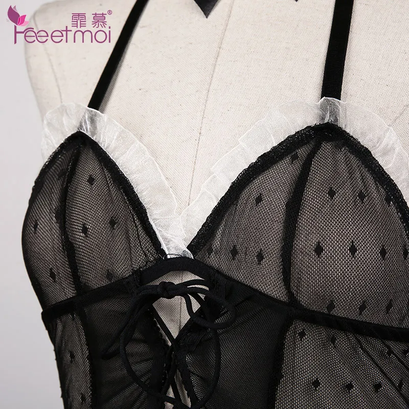 Feeetmoi Black Cat Girl Sexy Lingerie Set Lace Low Chest Deep V Vest Sexy  Underwear Women Erotic Transparent Babydoll Sleepwear From 19,35 €