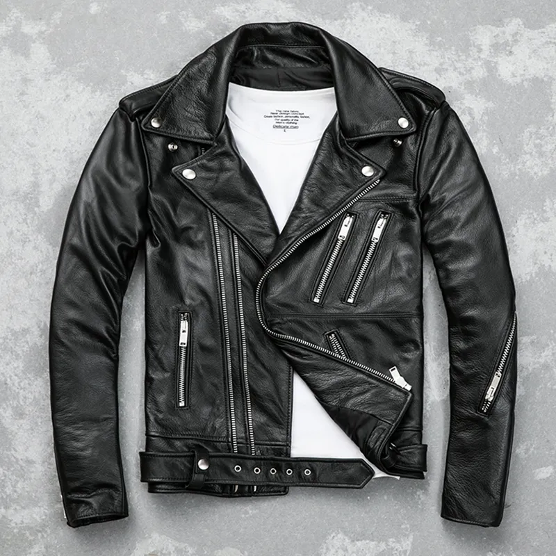 Mens slim fit best sale leather motorcycle jacket