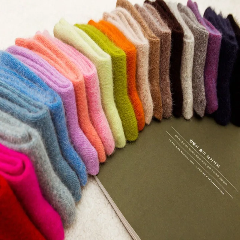 Womens Angora Rabbit Wool Socks Ladies Comfort Pure Color Winter