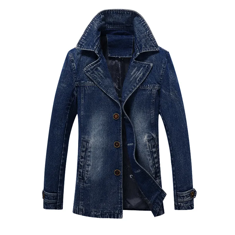 Zupełnie nowy 5xl Męski Rów Dżinsowy Sprężyna Jesień Jesień Wysokiej jakości Casual Denim Trench Fat Men Fat Men Men Fair BY1601 MX191214