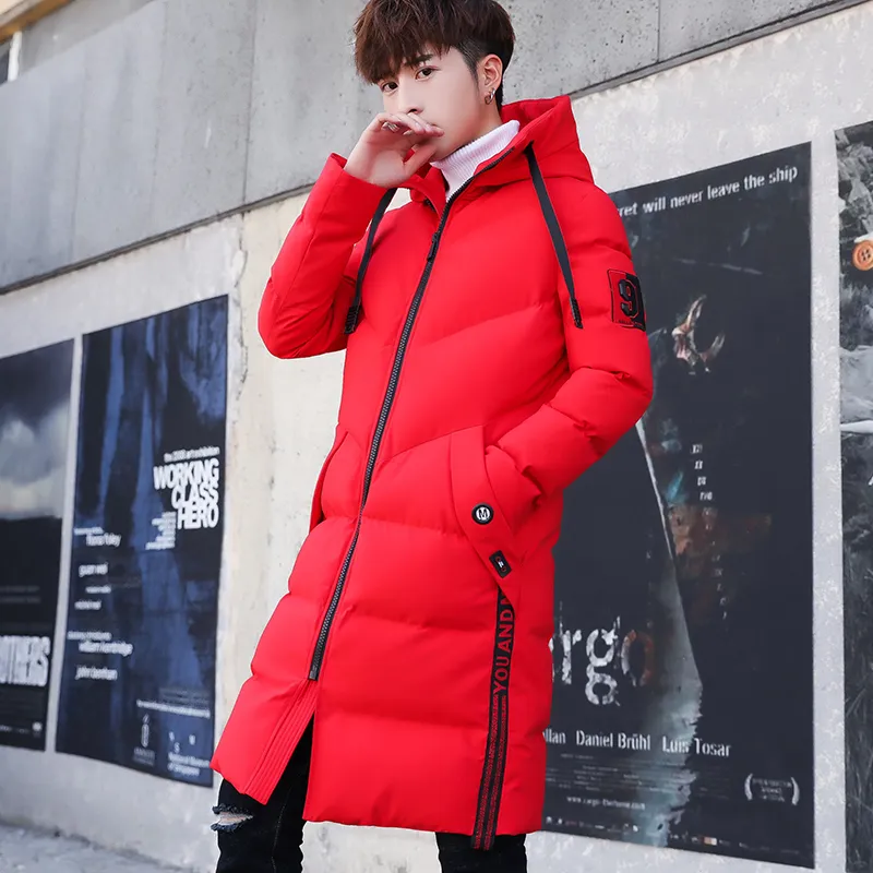Puffy Mens Down Jacket Long Red Plus Size Padding Men Parkas